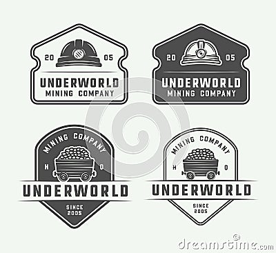 Set of retro mining or construction logo badges and labels Vector Illustration