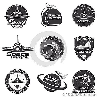 Set of retro and modern space travel badges Vector Illustration