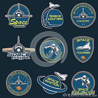 Set of retro and modern space travel badges Vector Illustration