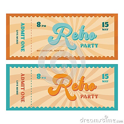 Set of retro party tickets Vector Illustration