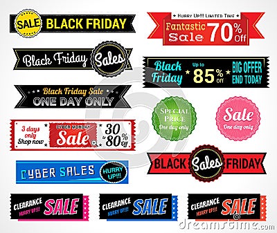 Set of retro promotion discount sale and guarantee tag banner la Vector Illustration