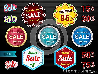 Set of retro promotion discount sale and guarantee tag banner Vector Illustration