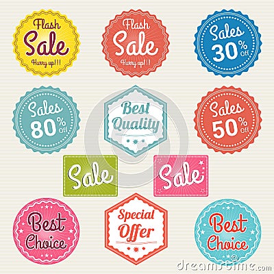Set of retro promotion discount sale and guarantee tag banner label badge sticker Vector Illustration