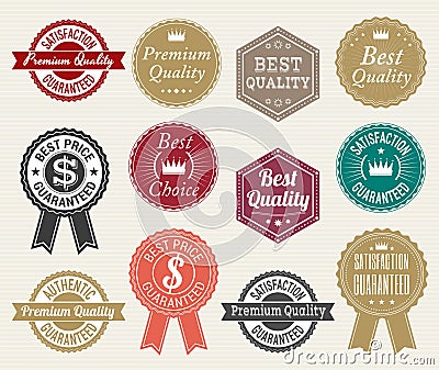 Set of retro quality and price guarantee tag banner label badge sticker ribbon Vector Illustration