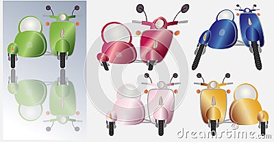 Set of retro scooter motorbike and sidecar Vector Illustration