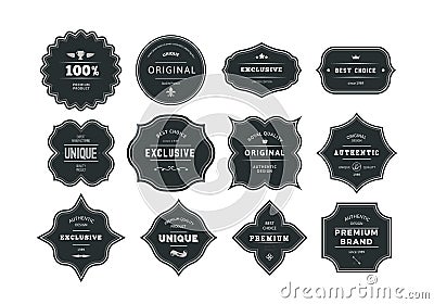 Set of Retro Styled Black Labels with Frames Vector Illustration
