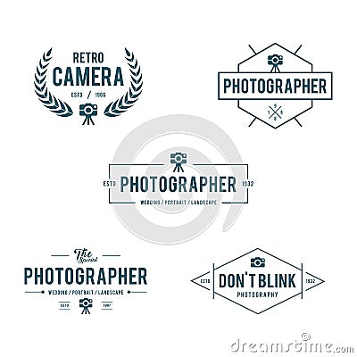 Set of retro styled photography badges and labels in white background Vector Illustration