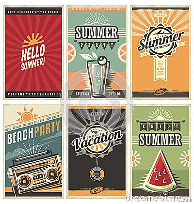 Set of retro summer holiday posters Vector Illustration
