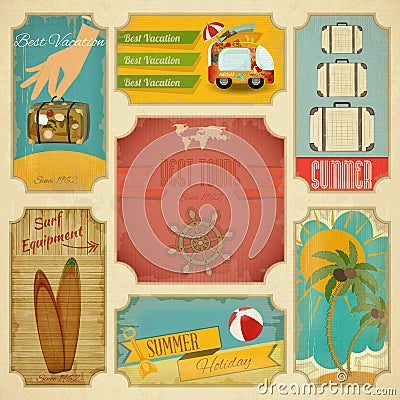 Set of Retro Summer Labels Vector Illustration