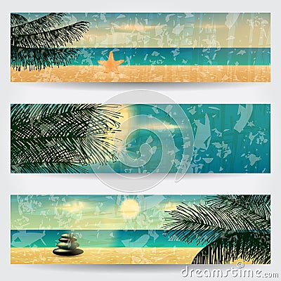 Set of retro summer web banners Vector Illustration