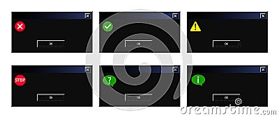 Set of a retro system dialog box Vector Illustration