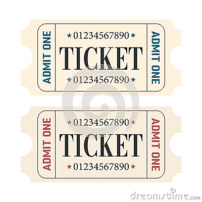 Set of retro tickets design template. Admit one.Ticket for cinema, movie,circus,carnaval,film,festival etc.Vector illustration Vector Illustration