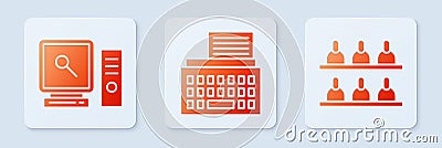 Set Retro typewriter, Search on computer screen and Jurors. White square button. Vector Vector Illustration