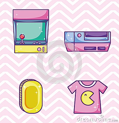 Set of retro videogames cartoons Vector Illustration