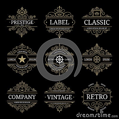 Set of retro vintage luxury logo templates Vector Illustration