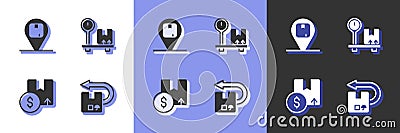 Set Return cardboard box, Location with, Carton and Scale icon. Vector Vector Illustration