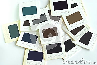 Set of reversal film in plastic frame Stock Photo