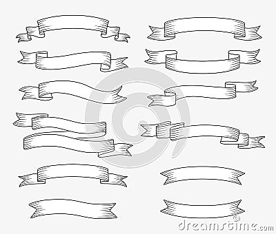 Set of ribbon banners. Hand drawn design element. Vector Illustration