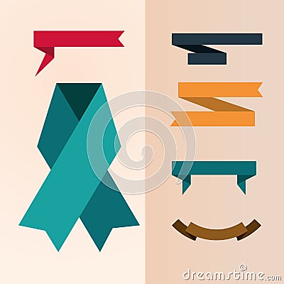 Set of ribbons awareness, decoration, ornament icons Vector Illustration