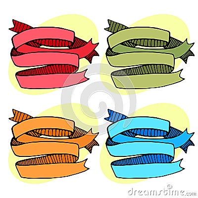 Set of ribbons strips red green orange blue. Vector illustration Vector Illustration