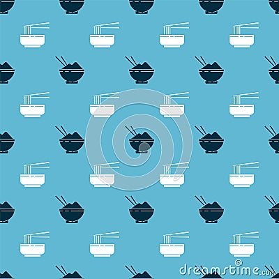 Set Rice in a bowl with chopstick and Asian noodles in bowl and chopsticks on seamless pattern. Vector Vector Illustration