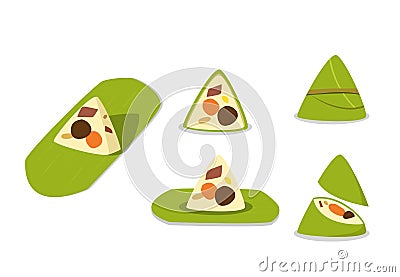 Set of Rice dumpling isolated on white, vector Vector Illustration