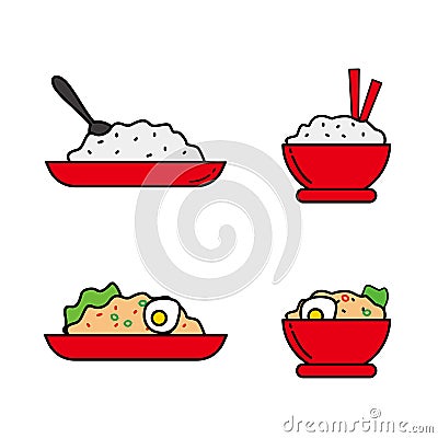 Set of rice and fried rice vector illustration isolated on white background Cartoon Illustration