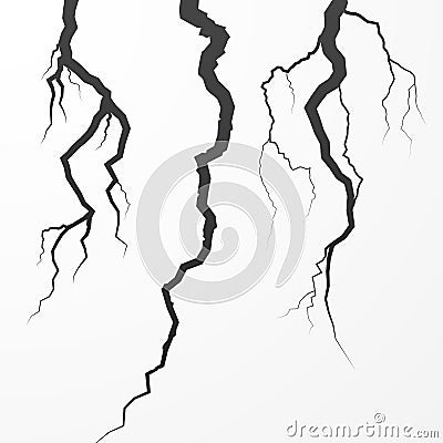 Set of rift and cleft. Split broken surfase. Crack vector illustration on white background Vector Illustration