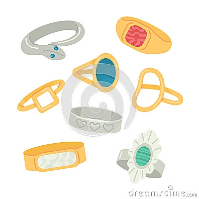 Set of rings of different shapes, isolated on a white background. Stock Photo