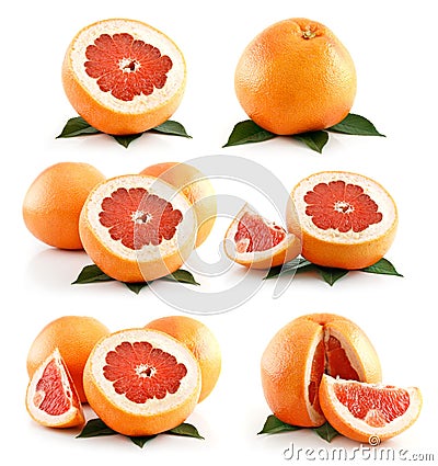 Set of Ripe Grapefruit Fruits Isolated on White Stock Photo