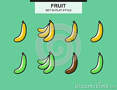 Set of ripe and overripe bananas Vector Illustration