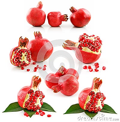 Set of Ripe Pomegranate Fruits Isolated on White Stock Photo