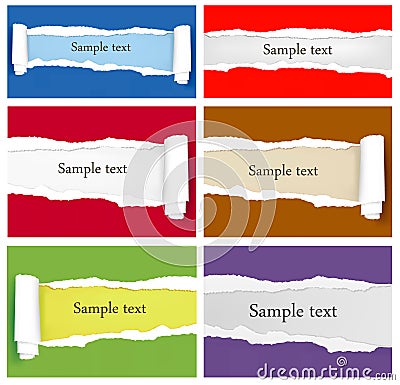 Set of ripped colorful paper backgrounds. Vector Illustration