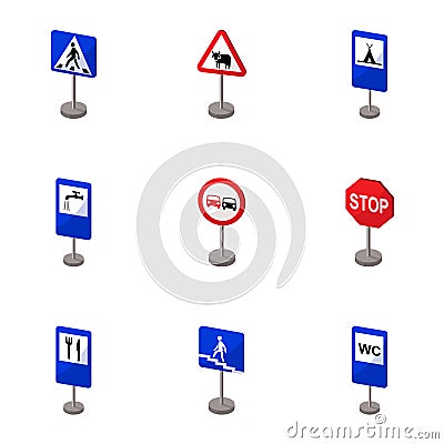 Set of road signs. Signs of prohibition, permission, priority. Road signs icon in set collection on cartoon style vector Vector Illustration