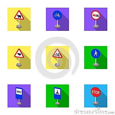 Set of road signs. Signs of prohibition, permission, priority. Road signs icon in set collection on flat style vector Vector Illustration