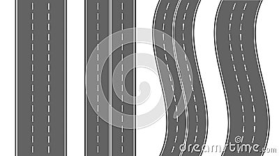 Set of roads and highways isolated on white background. Vector Illustration