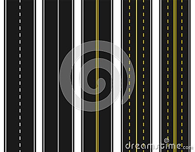 Set of roads with various white and yellow markings on a white background. Abstract. illustration Vector Illustration