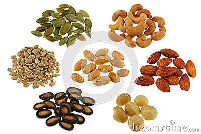 A Set of Roasted and Salted Nuts / Seeds Stock Photo