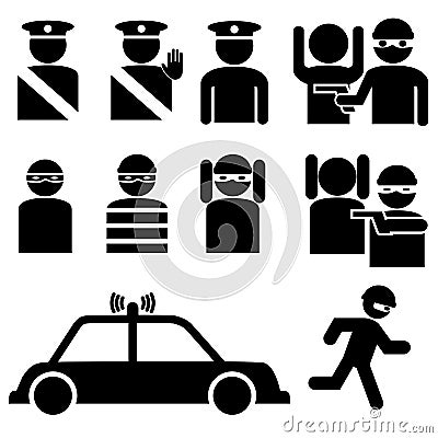 Set of robber and police officer stick figures Vector Illustration