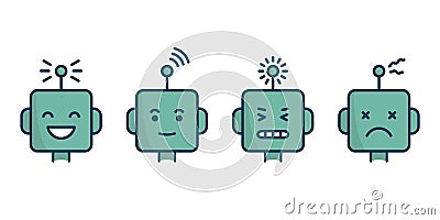 Set of robot face icons. Different expressions Vector Illustration