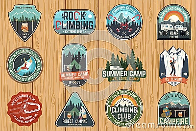 Set of Rock Climbing club and summer camp badges. Vector. Vector Illustration