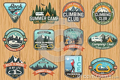 Set of Rock Climbing club and summer camp badges. Vector. Vector Illustration