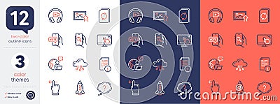 Set of Rocket, Manual and Touchscreen gesture line icons. For design. Vector Stock Photo