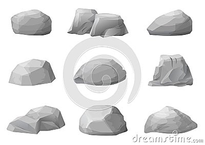 Set of rocks boulders stones Vector Illustration