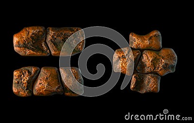 Set of rocky symbols equals and asterisk. Font of stone on black background. 3d Stock Photo