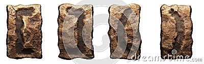 Set of rocky symbols left, right square bracket and left, right perentheeses . Font of stone on white background. 3d Stock Photo