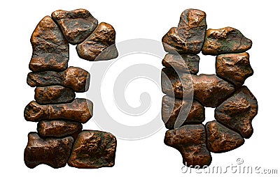 Set of rocky symbols lira and baht. Font of stone on white background. 3d Stock Photo