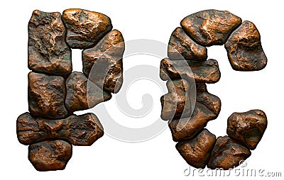 Set of rocky symbols rouble and euro. Font of stone on white background. 3d Stock Photo