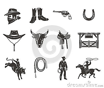 Set rodeo icons Vector Illustration