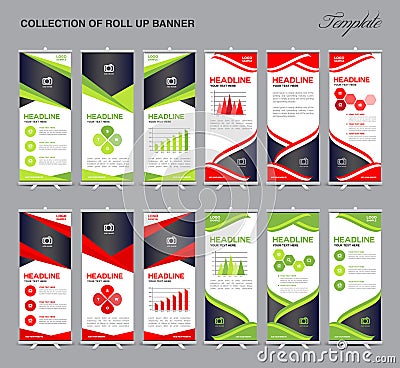 Set of Roll Up Banner Design polygon background Vector Illustration